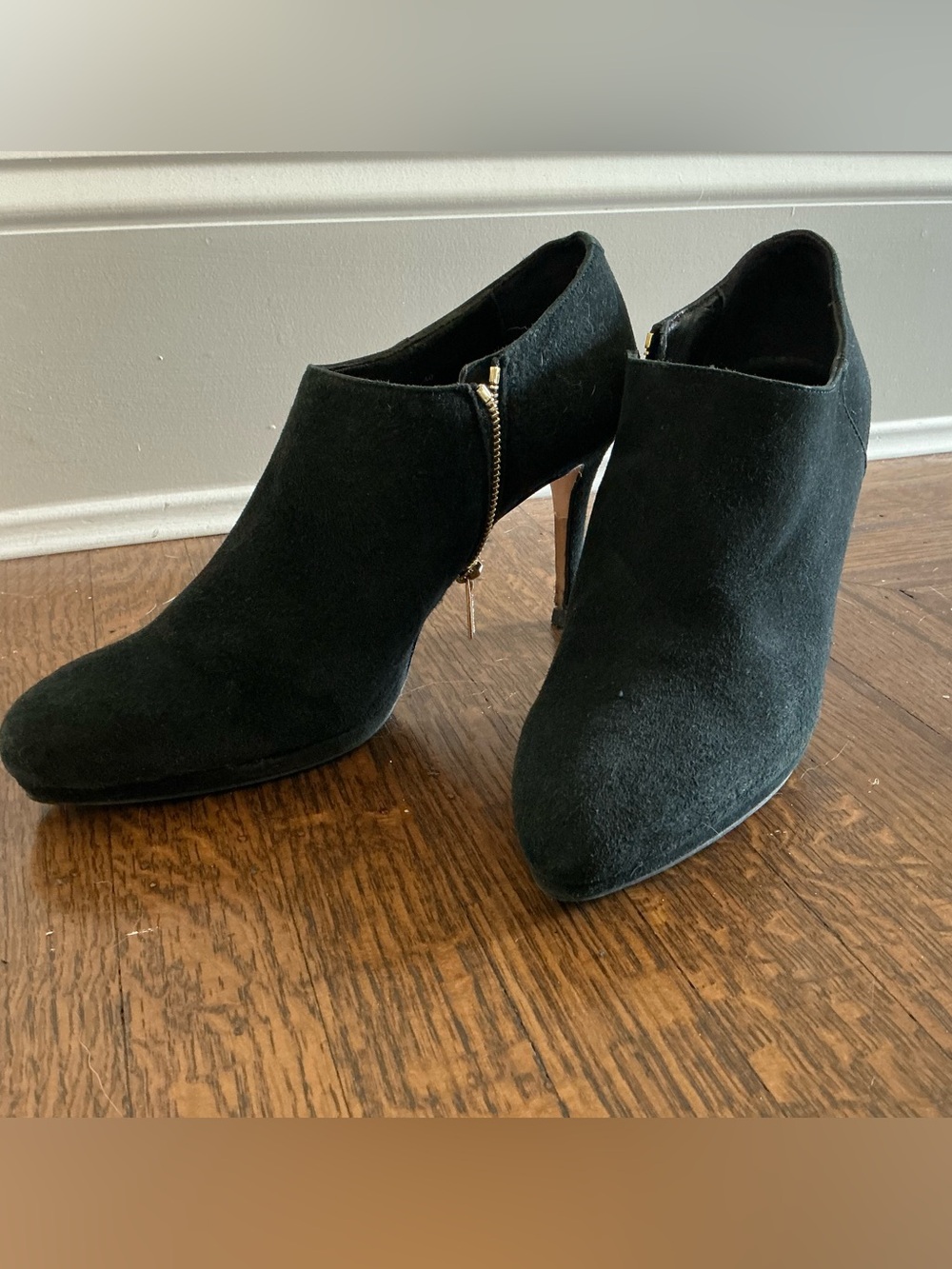 LK Bennett Black Suede Ankle Booties with Side Zip